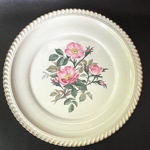Vintage Harker Pottery Co Wild Rose plate platter 22k gold circa 1950s